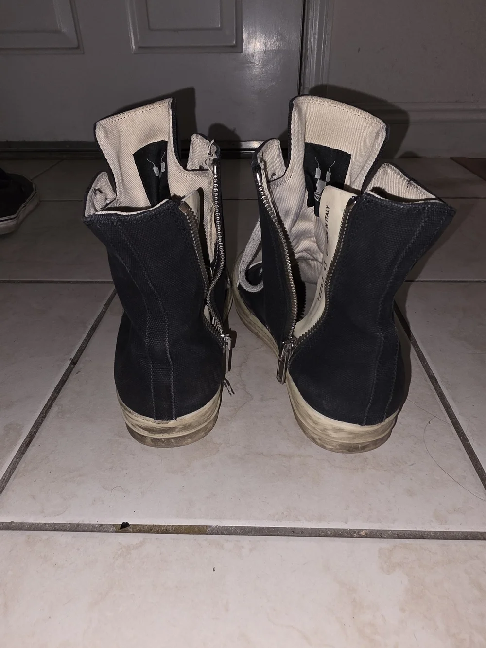 Rick Owens DRKSHDW Ramones Black High-Top Canvas Sneakers with White Toe